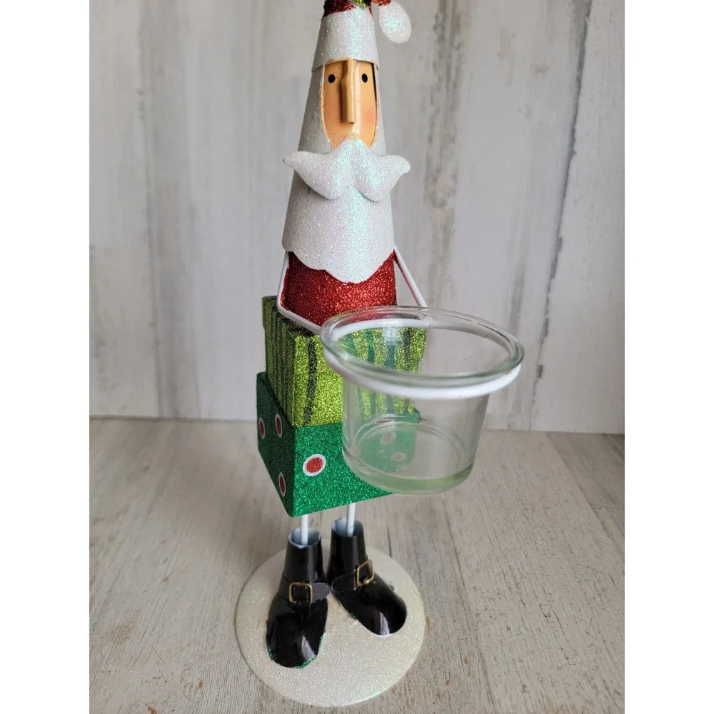 Vintage glitter Santa Claus santa tea light candle holder gift figure‎